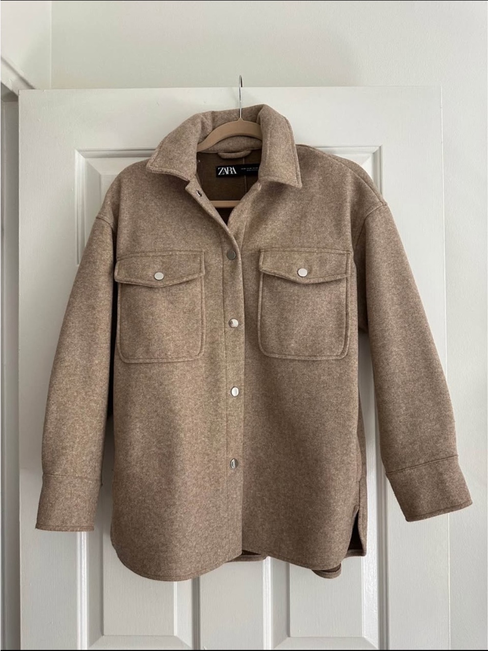 Zara Taupe Beige Utility Shacket with Chest Pockets